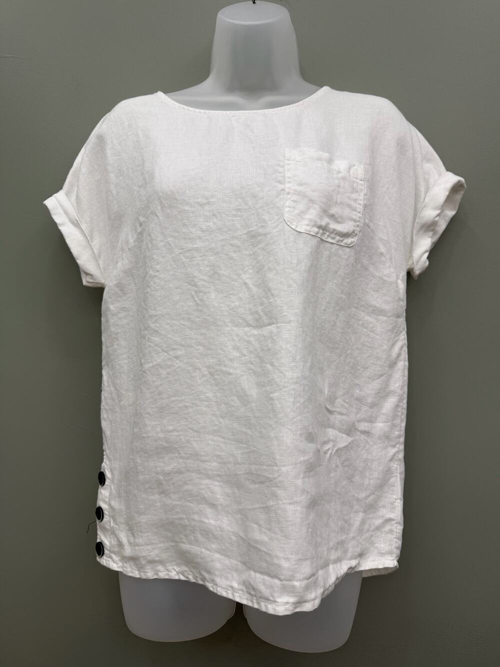 Christian Siriano New York 100% Linen White Button Side Pocket Top Size S